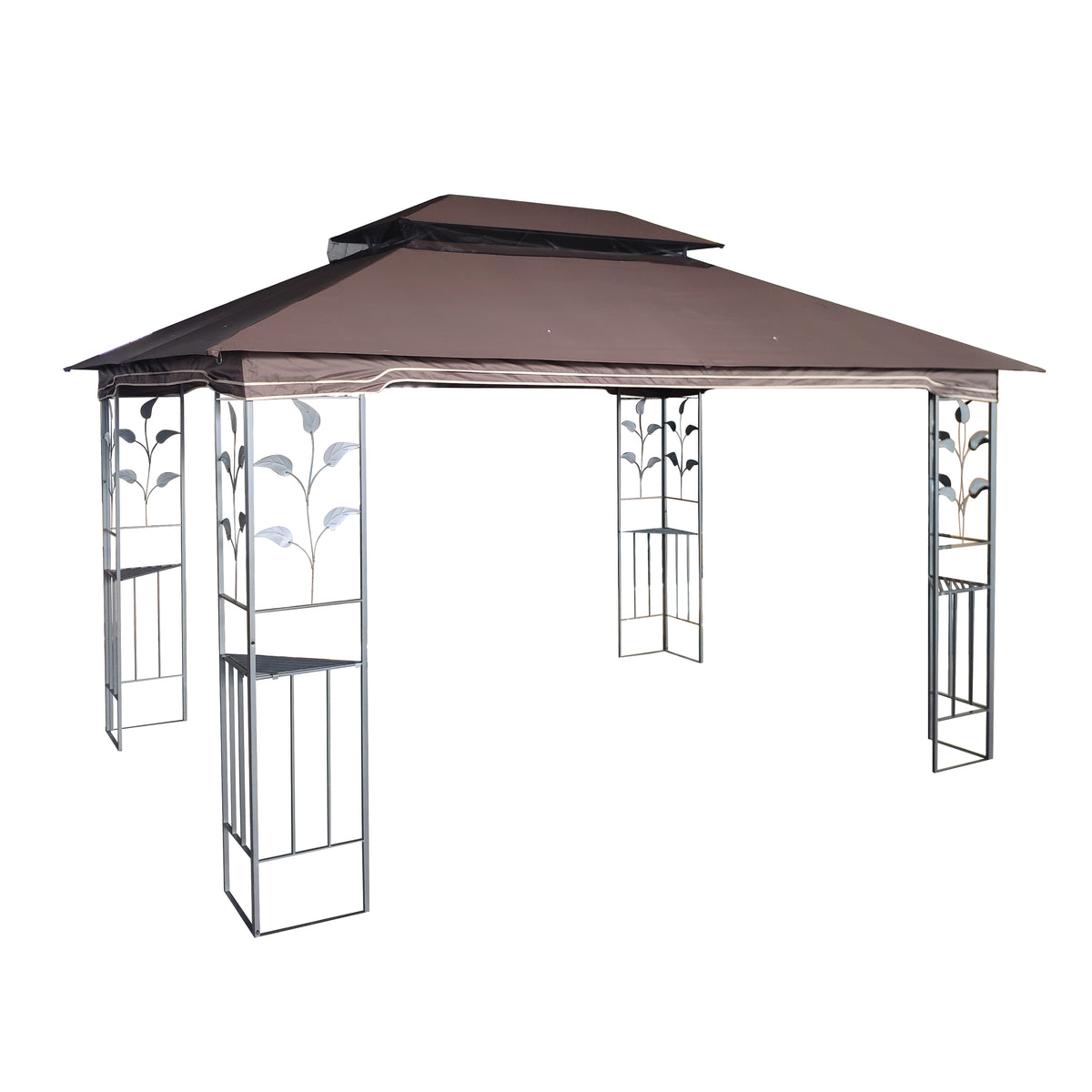 13x10 Outdoor Patio Gazebo Canopy Tent With Ventilated Double Roof And Mosquito Net, Brown T124