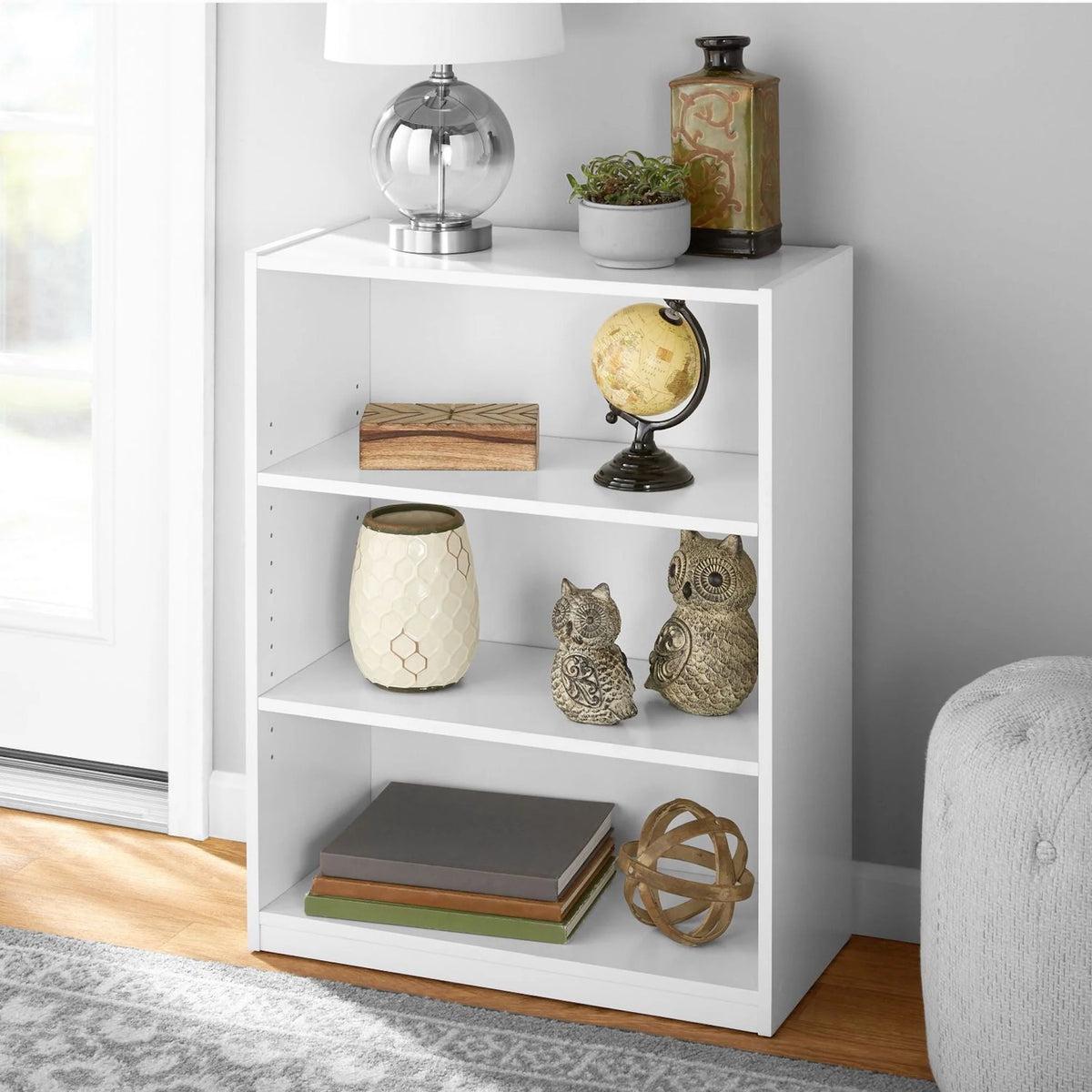 White 3-Shelf Bookcase with Adjustable Shelves O466