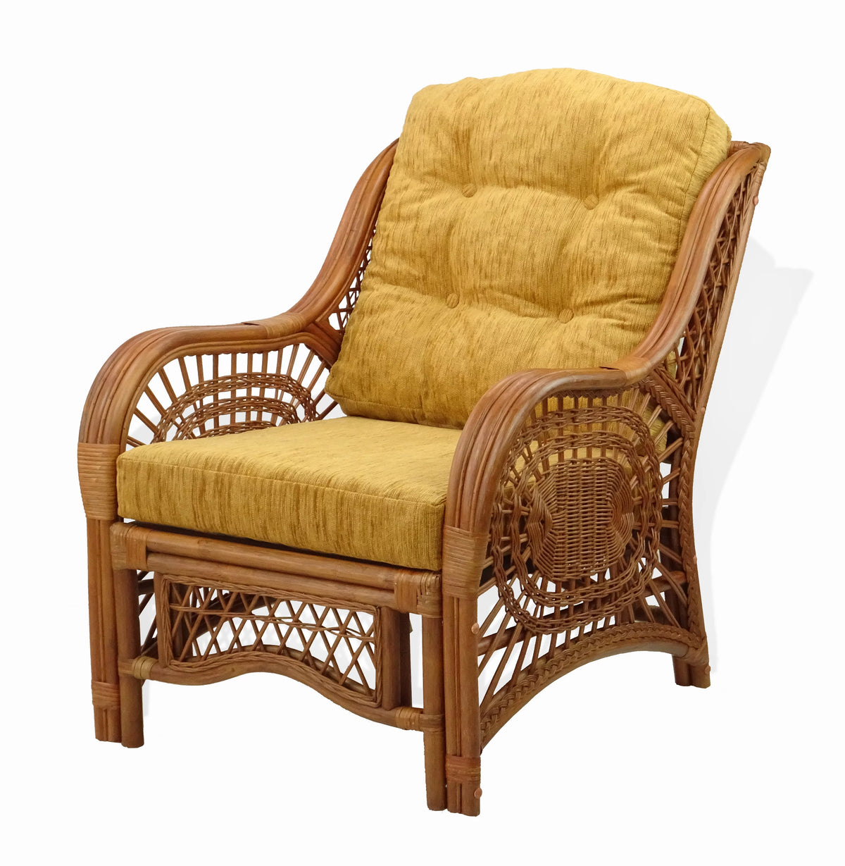 Natural Rattan Wicker Armchair with Light Brown Cushion Q842346