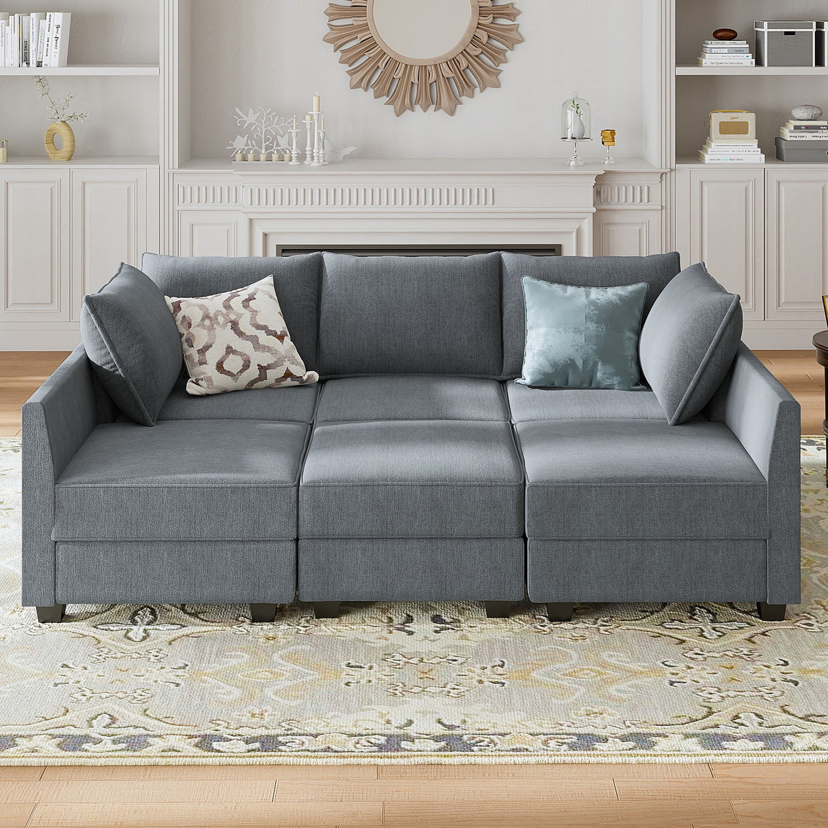 Bluish Grey Modular Sleeper Sofa Bed with Storage P78922