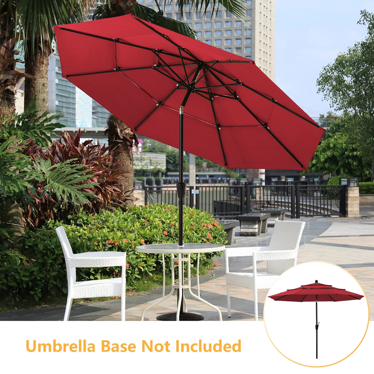 10 Ft 3 Tier Double Vented Patio Umbrella with Crank D807607