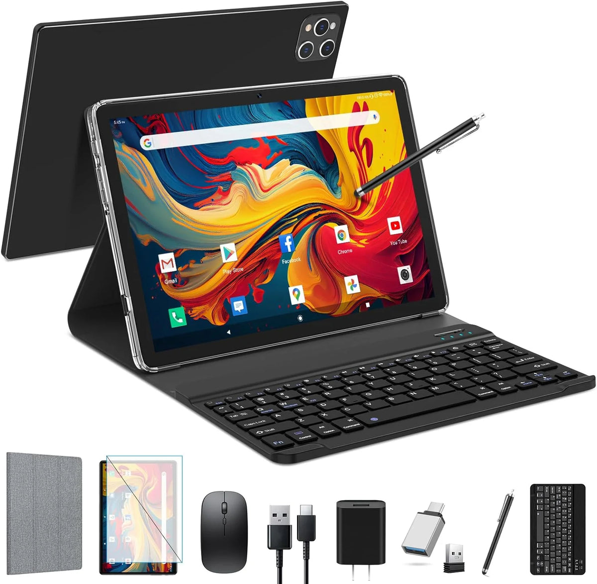 10 Inch Android Tablet with Keyboard 128GB ROM Octa-Core 2 In 1 Tablet Q440611
