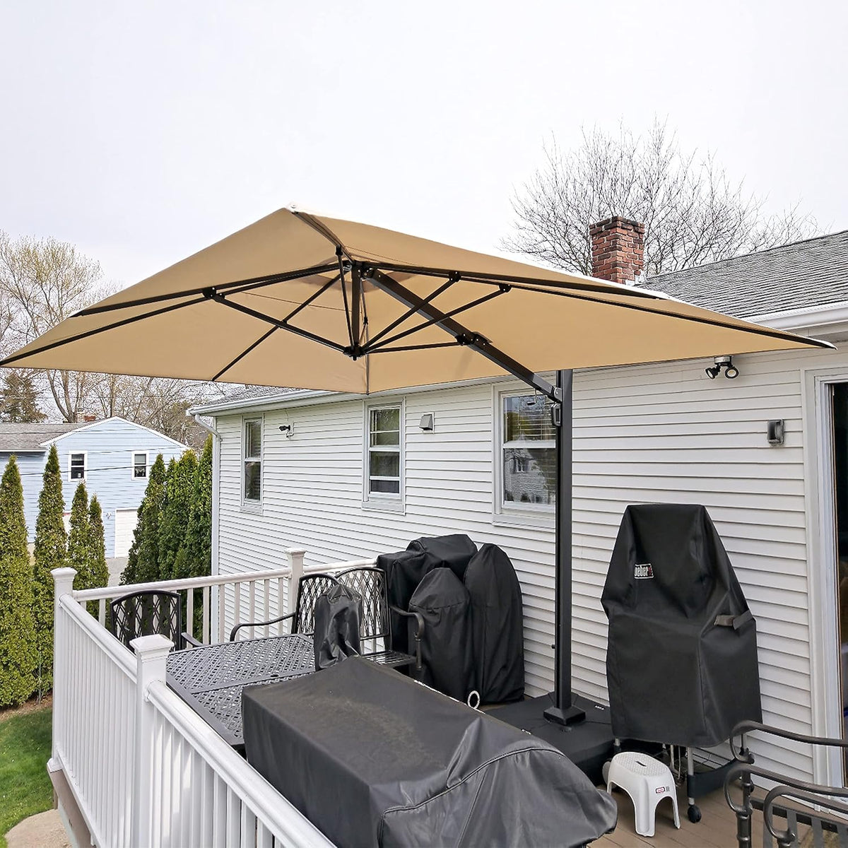 10' X 13' Rectangle Aluminum Cantilever Patio Umbrella with 360-degree Rotation, Grey Y9251
