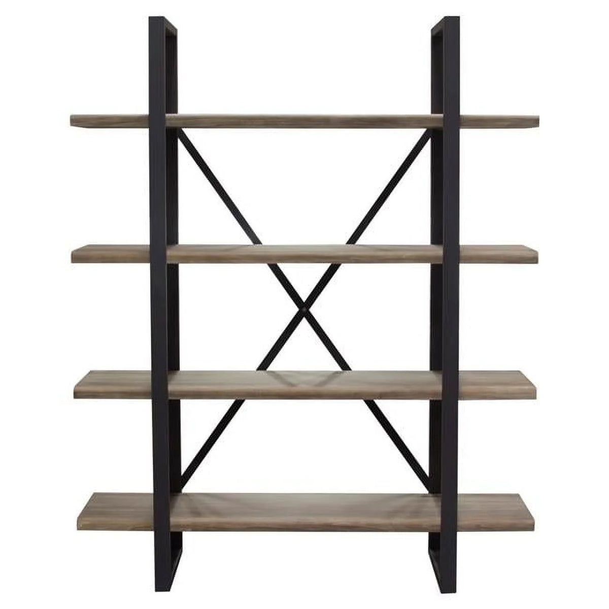 73 in. 4-Tiered Rustic Oak Shelf Unit with Iron Frame C5612