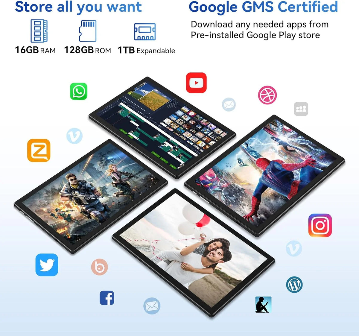 10 Inch Android Tablet with Keyboard 128GB ROM Octa-Core 2 In 1 Tablet Q440611