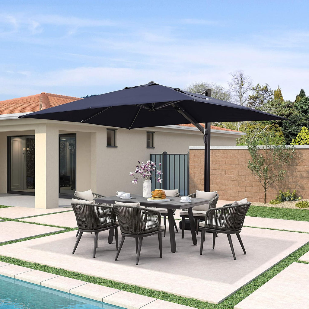 10' X 13' Rectangle Aluminum Cantilever Patio Umbrella with 360-degree Rotation, Grey Y9251