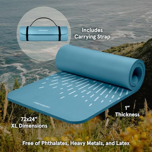 1" Thick Non Slip Yoga Mat with Nylon Carry Strap I947992