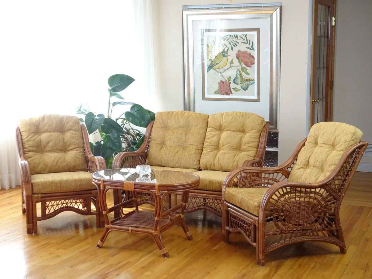 Natural Rattan Wicker Armchair with Light Brown Cushion Q842346
