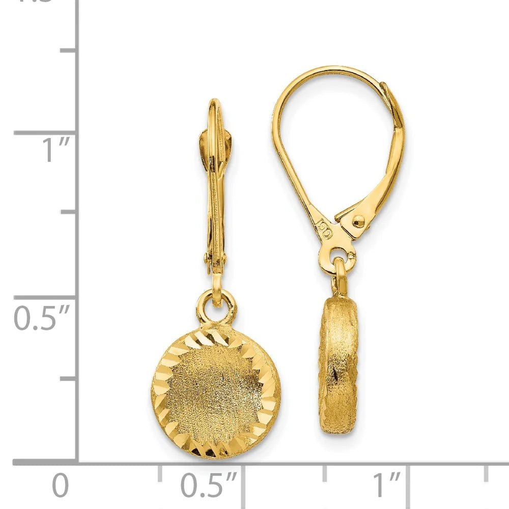 14k Brushed and Polished Diamond-cut Circle Leverback Earrings Y2647