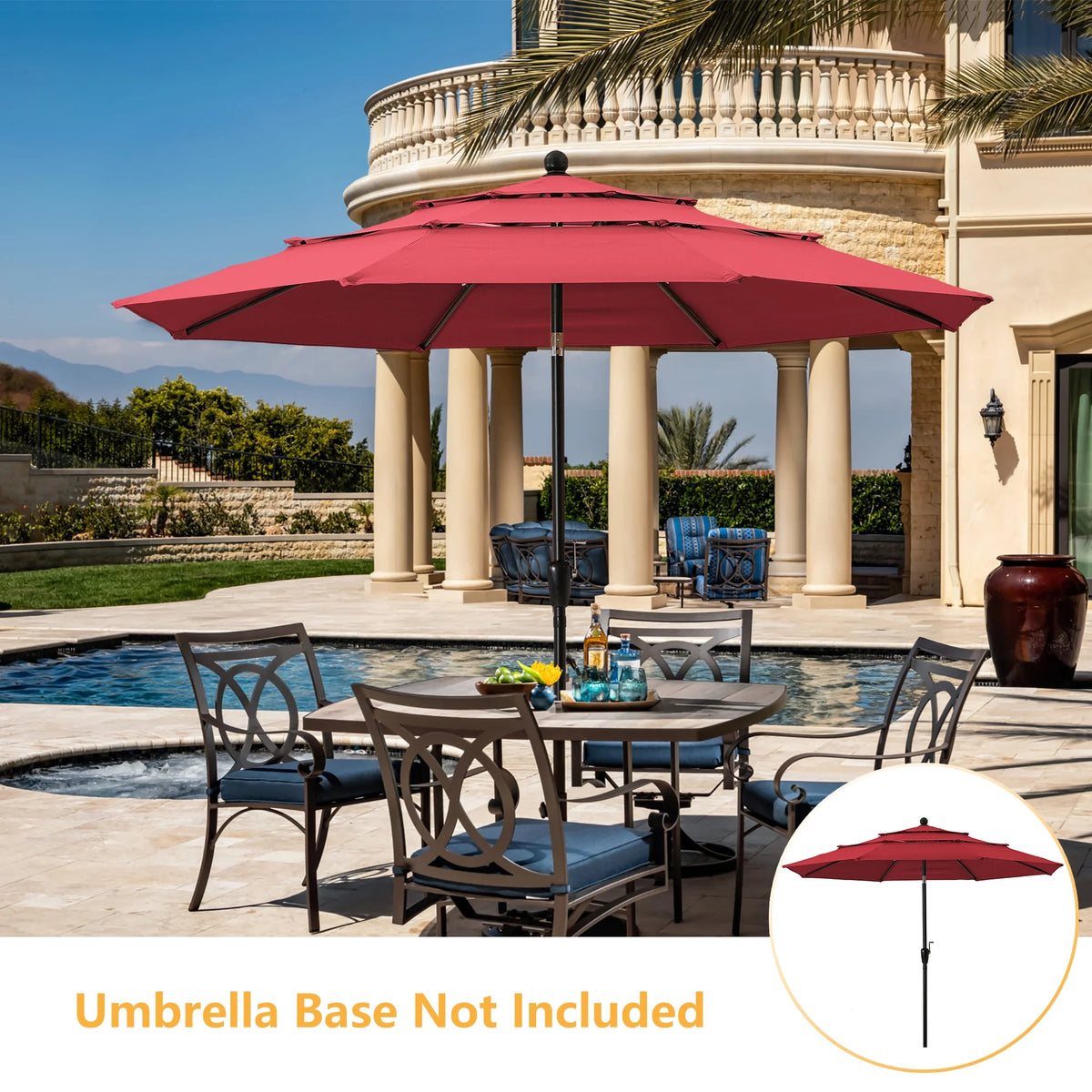 10 Ft 3 Tier Double Vented Patio Umbrella with Crank D807607