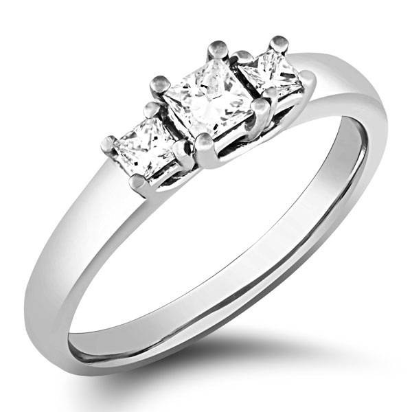 14K White Gold Three Stone Princess Cut Diamond Ring G988