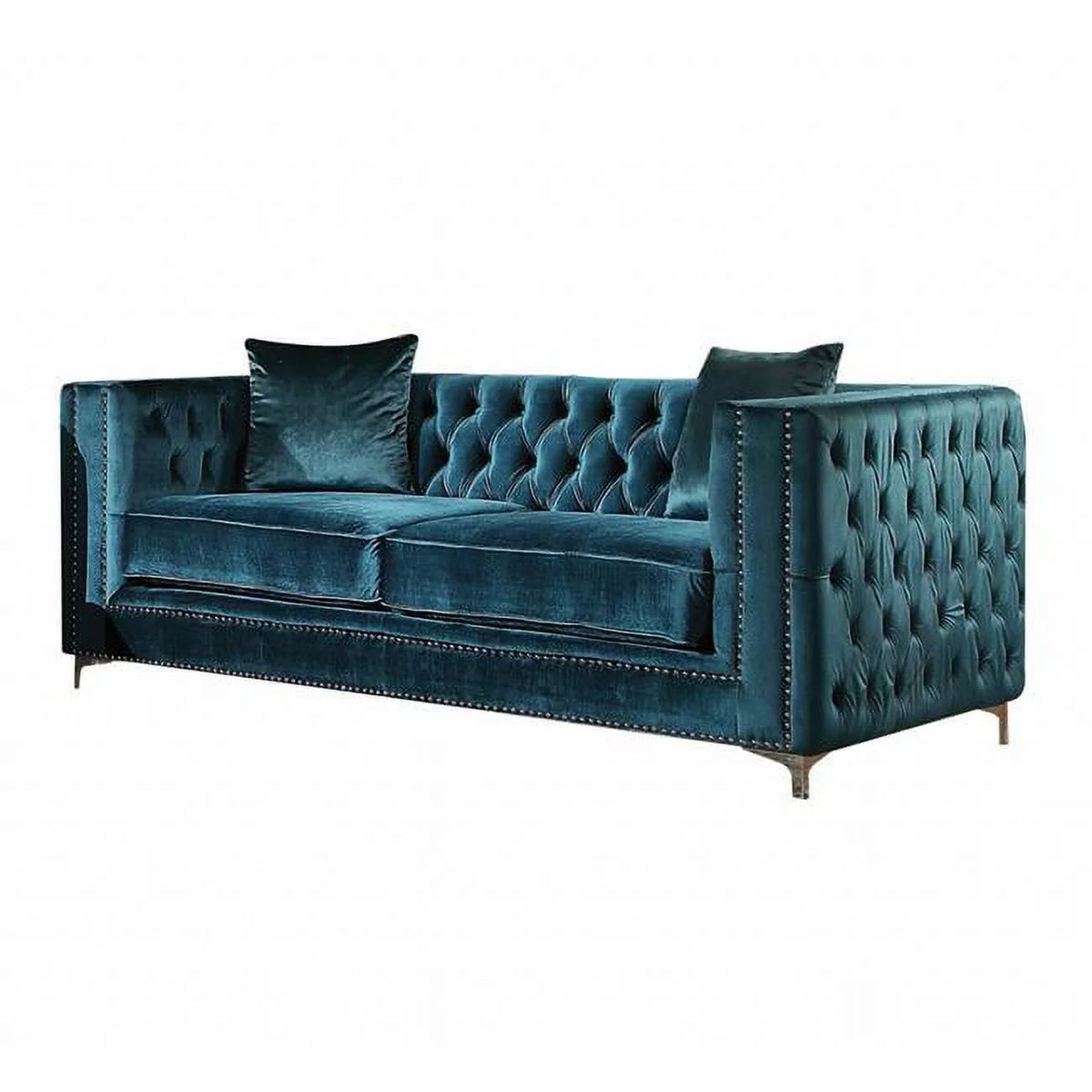 Dark Teal Velvet Loveseat with 2 Pillows K160721