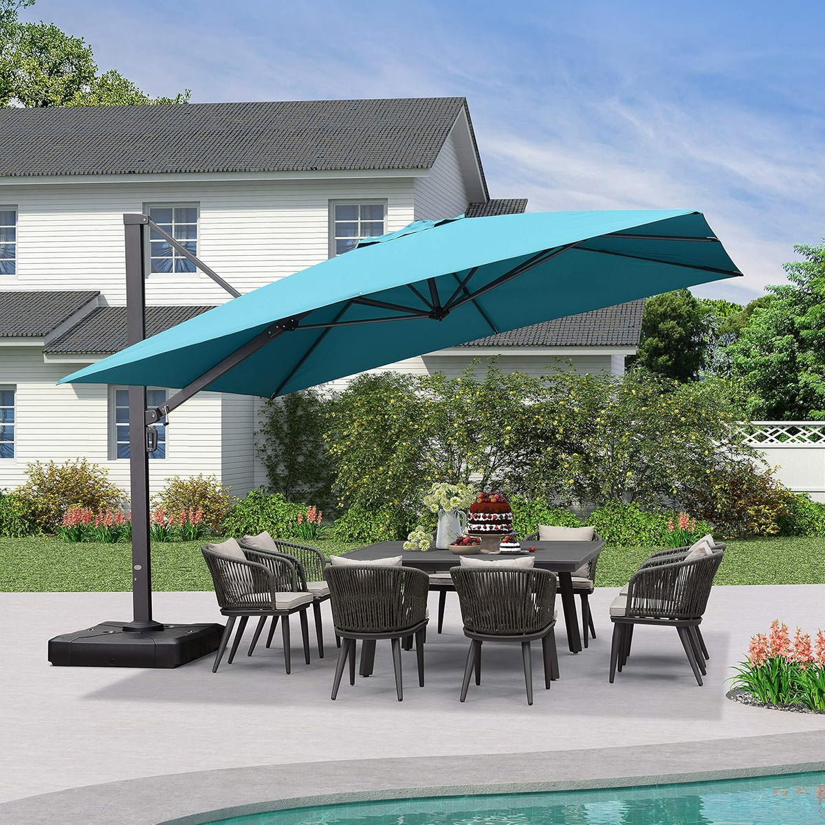 10' X 13' Rectangle Aluminum Cantilever Patio Umbrella with 360-degree Rotation, Grey Y9251