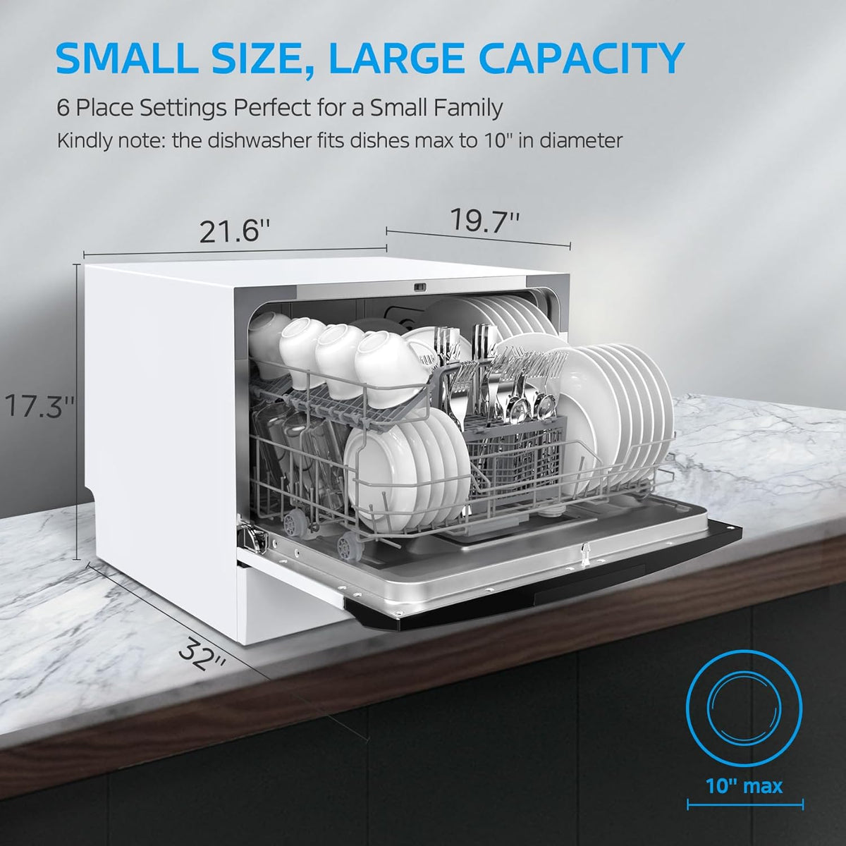 White Portable Dishwasher, 6 Place Settings A849