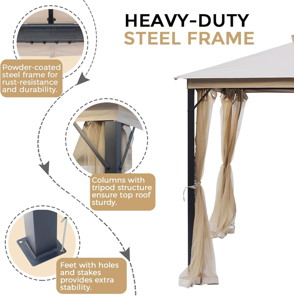10x10 Outdoor Gazebo with Mosquito Netting Beige Y950