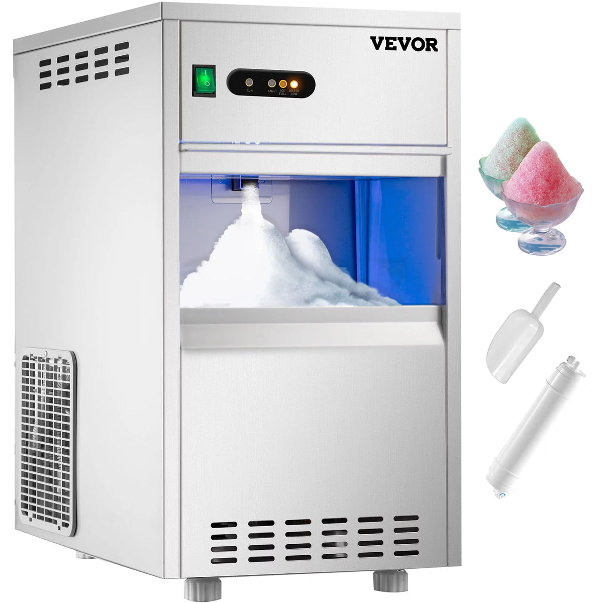 110V Commercial Snowflake Ice Maker 44lbs/24h Stainless Steel Freestanding A289