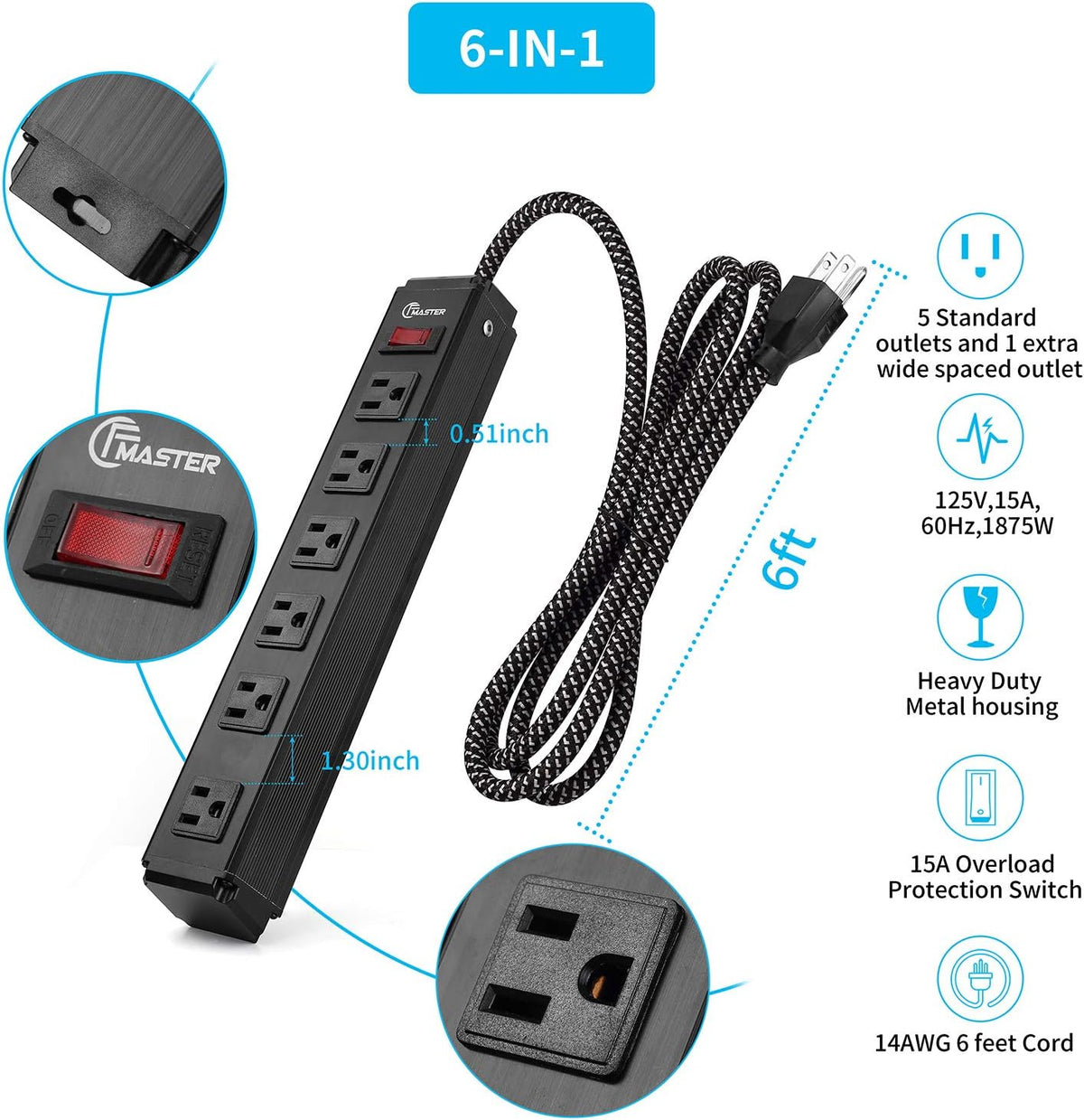 12 Outlet 2 Pack Heavy Duty Power Strip with 6 feet Extension Cord G511
