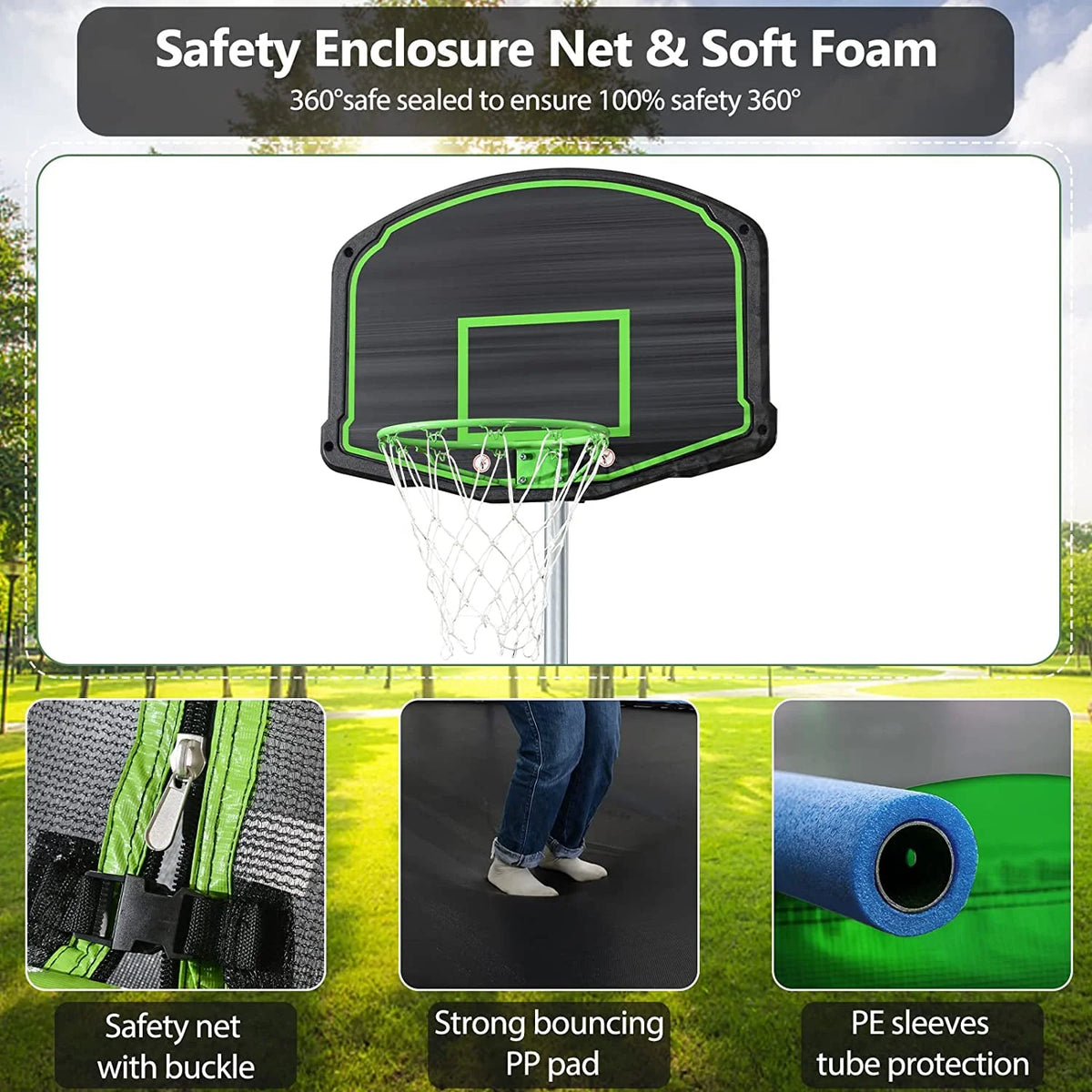 12FT Trampoline with Basketball Board and Swing Stand N82561