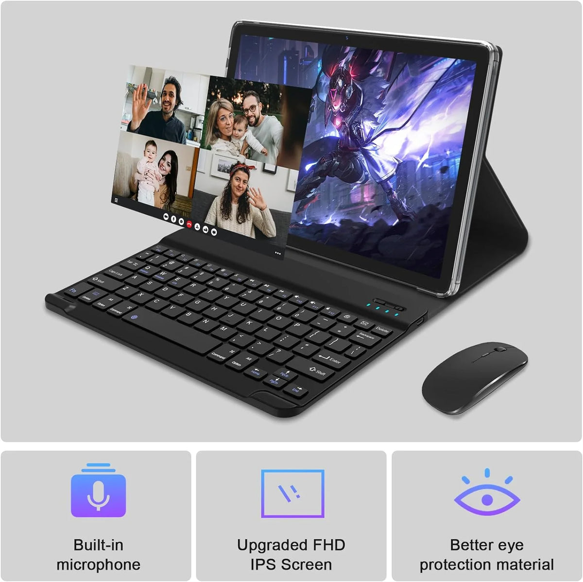 10 Inch Android Tablet with Keyboard 128GB ROM Octa-Core 2 In 1 Tablet Q440611